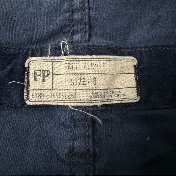 Free People Savannah Overall Mini Dress Size 8 Navy Velvet Pockets Boho Preppy - Picture 6 of 11